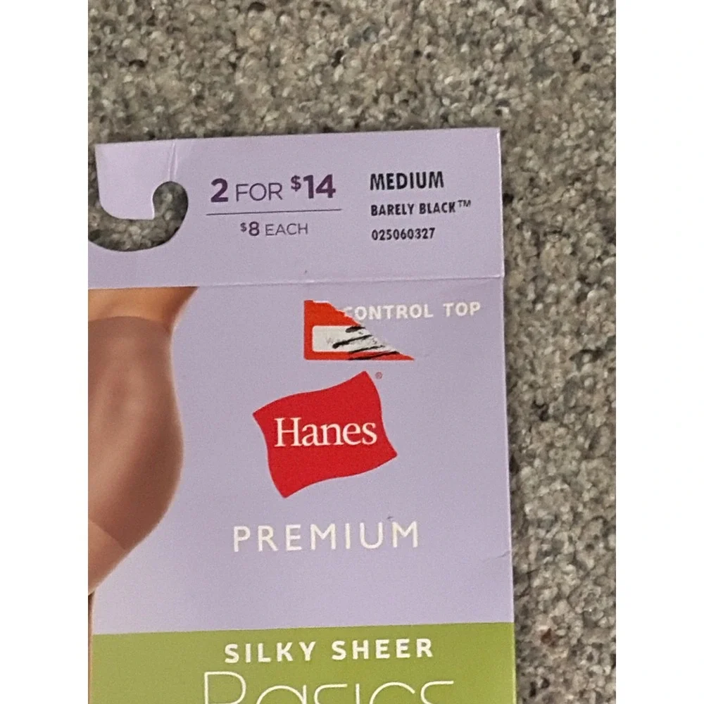 Hanes Premium Silky Sheer Basics Control Top Pantyhose Barely Black Medium NIP